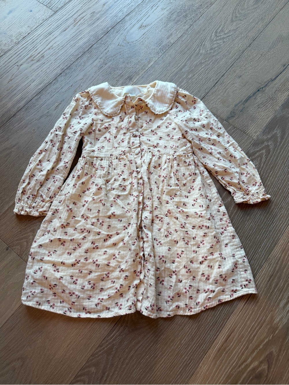 H&M girls Cream Dress with Pink Floral Print and Peter Pan Collar 8-9yr